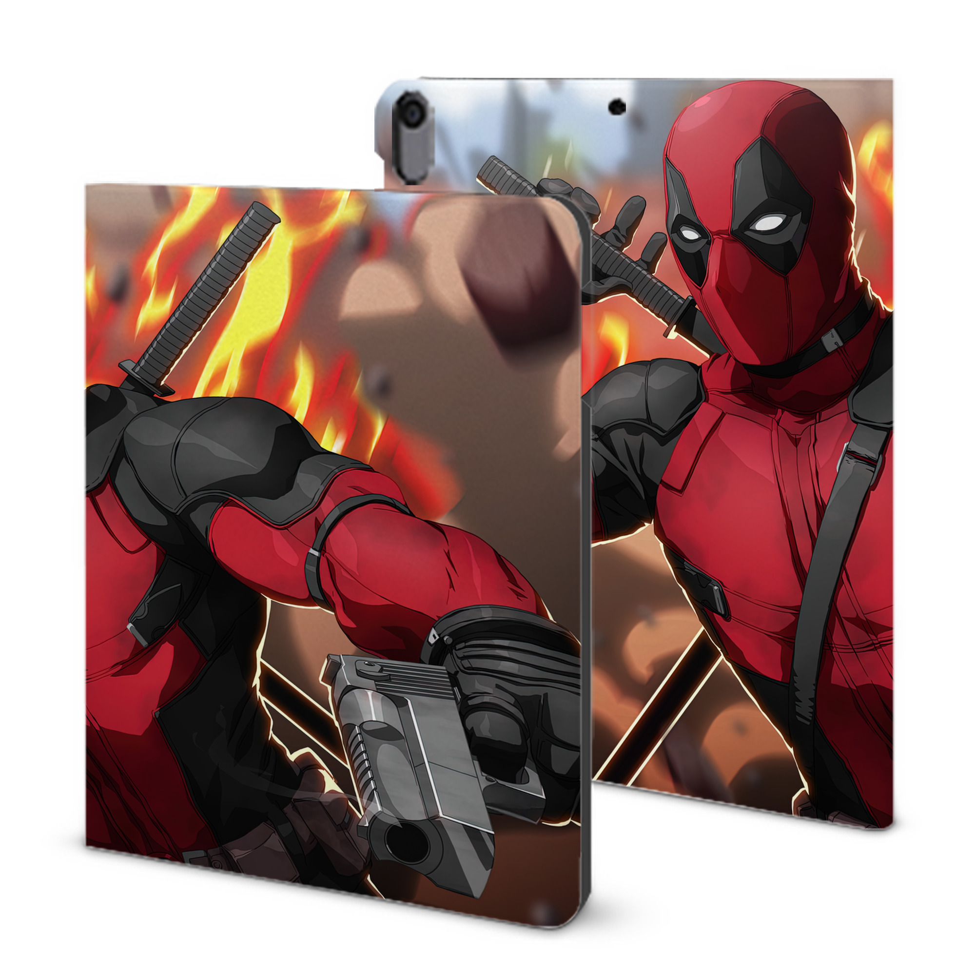 （画像用） Deadpool デッドプール IPad ケース ブック型 PUレザー TPU 耐衝撃 軽量 薄型 ペン収納なし 全面保護 IPad 各モデル対応